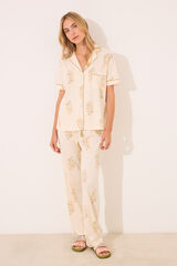 Women'secret Pijama largo camisero marfil algod&oacute;n marfil