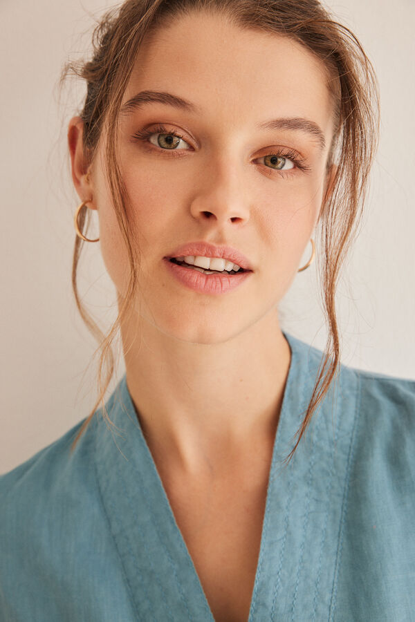 Women'secret Conjunto pijama 3 peças linho azul