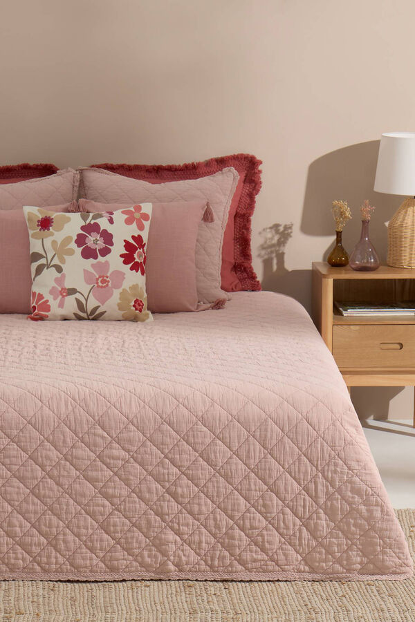 Textura Colcha contorno crochet algod&oacute;n. Cama 150-160cm. rosa