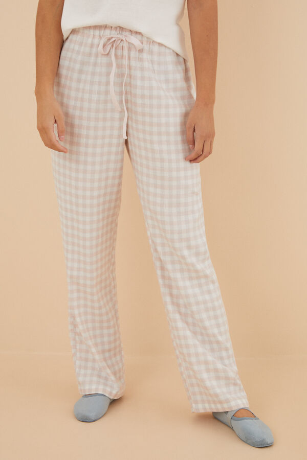 Women'secret Pantalón largo cuadros lúrex rosa kaki