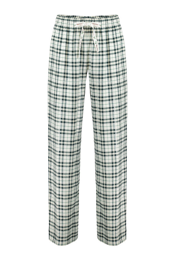 Women'secret Pantal&oacute;n pijama cuadros algod&oacute;n beige kaki