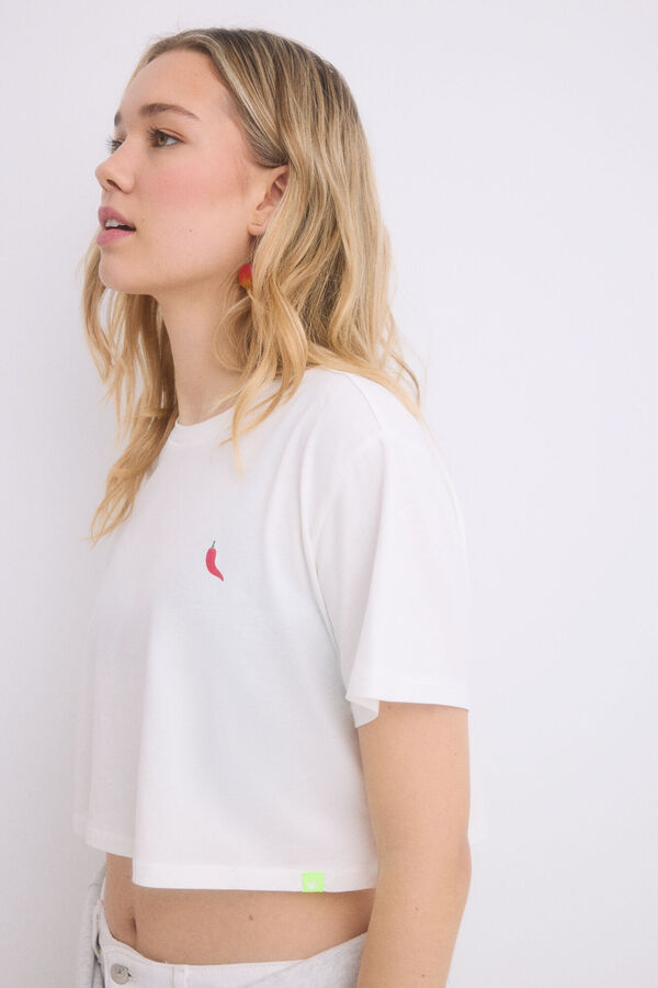 HI&BYE Camiseta 100% algod&atilde;o marfim bege