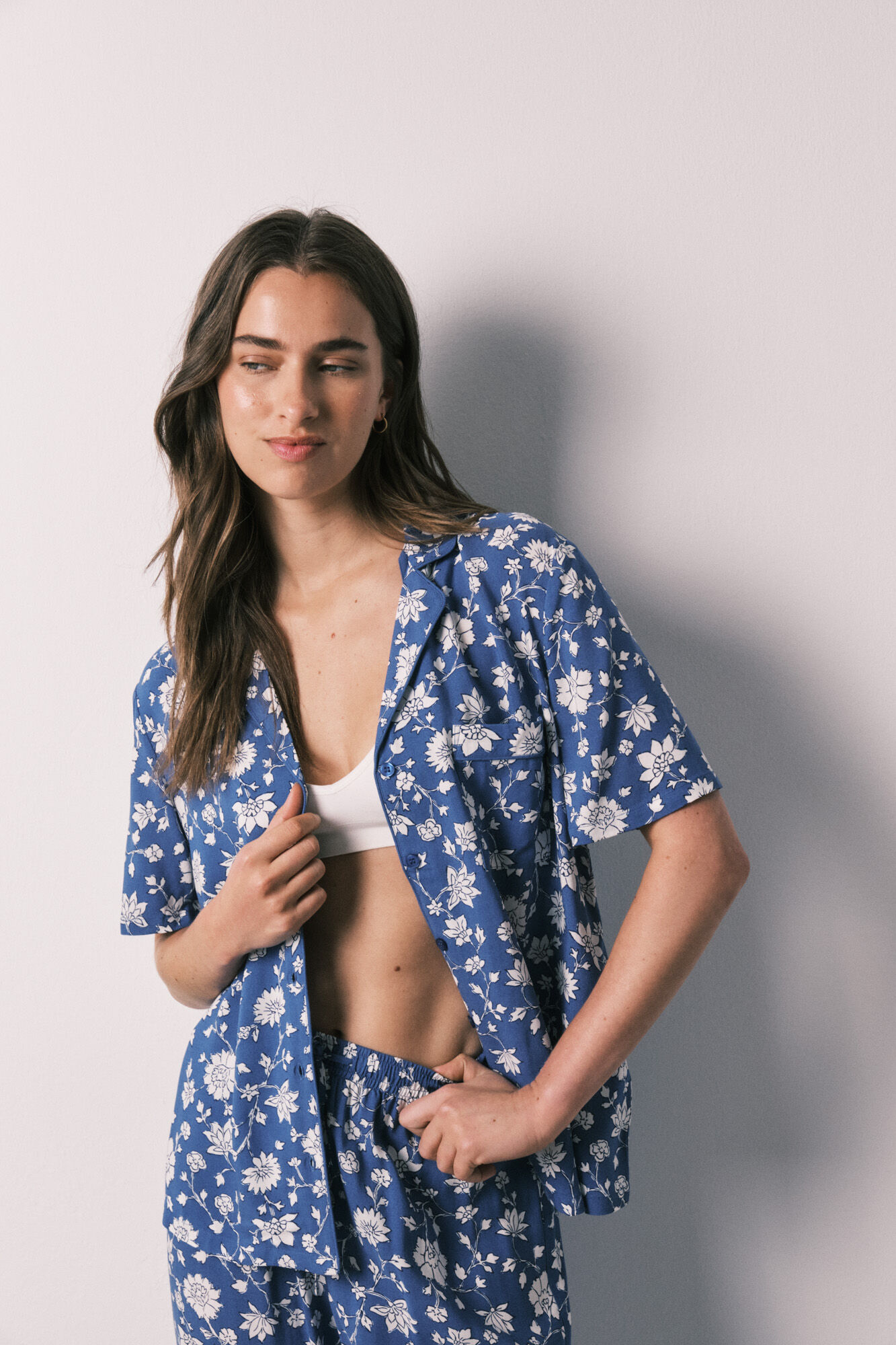 Women'secret Pijama comprido camiseiro de flores azul