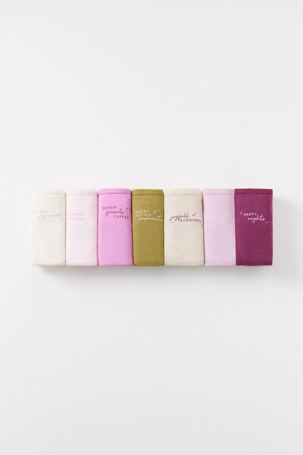 Women'secret Pack 7 bragas cl&aacute;sicas algod&oacute;n mensaje blanco