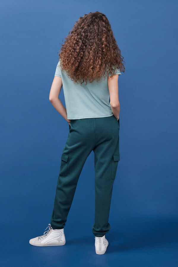 HI&BYE Pantal&oacute;n jogger cargo felpa verde verde