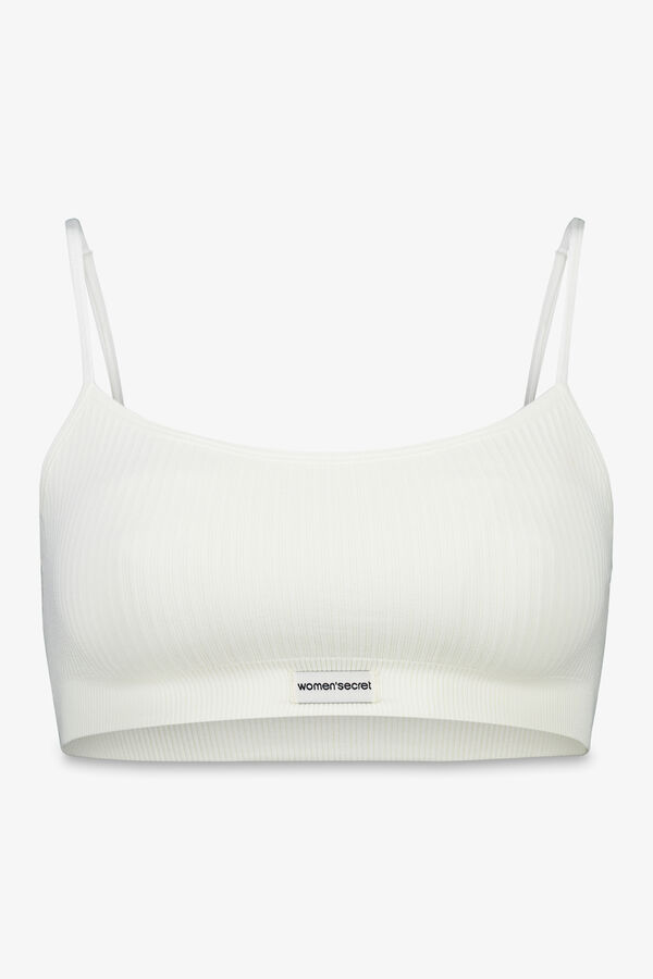 Women'secret Top branco canelado sem costura bege