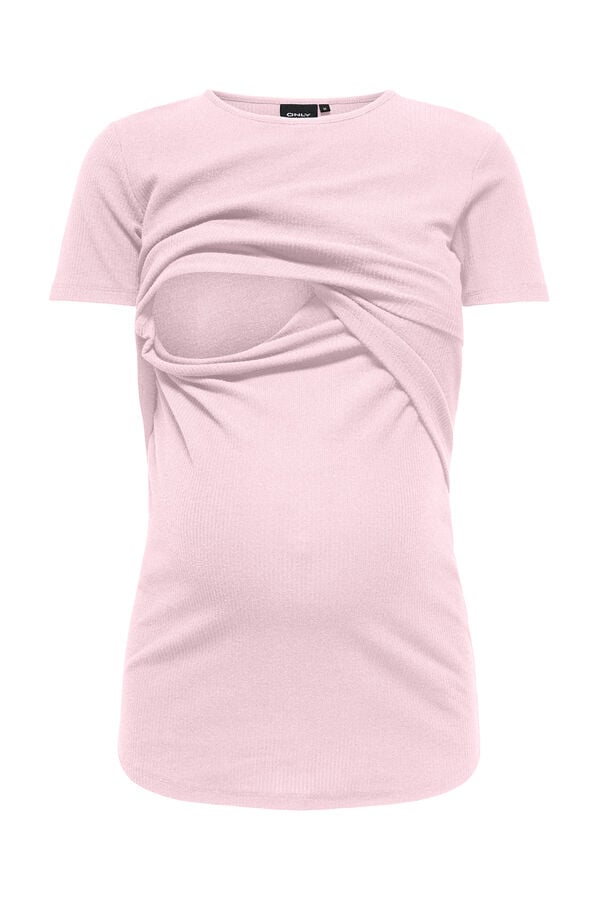 Only Maternity Blusa de manga curta com gola redonda para maternity e amamenta&ccedil;&atilde;o rosa