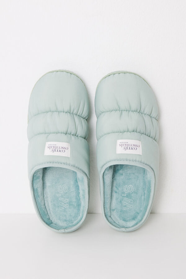 Women'secret Chinelos de casa de nylon acolchoados verdes verde