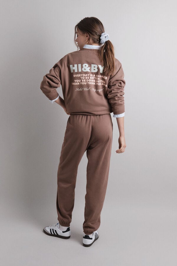 HI&BYE Cal&ccedil;a jogger de algod&atilde;o marrom  cru