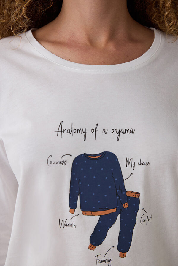 Penti Conjunto de pijama de algod&atilde;o com gola redonda e manga comprida Gola redonda azul