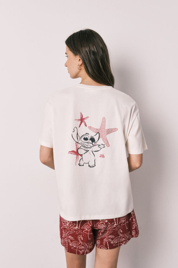 Women'secret Pijama curto em algod&atilde;o Stitch bege