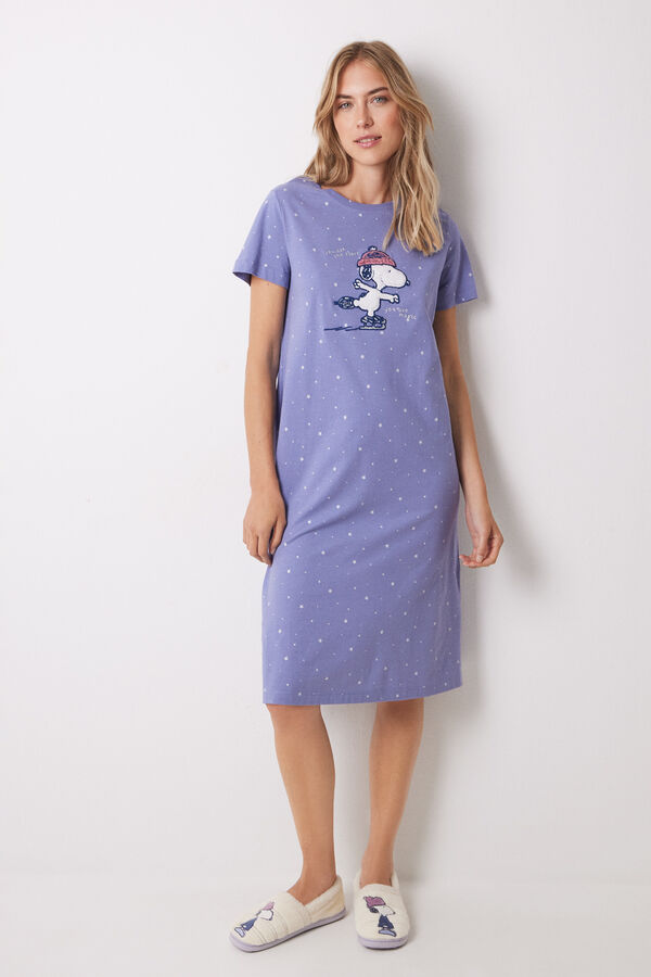 Women'secret Camisón midi 100% algodón Snoopy morado/lila
