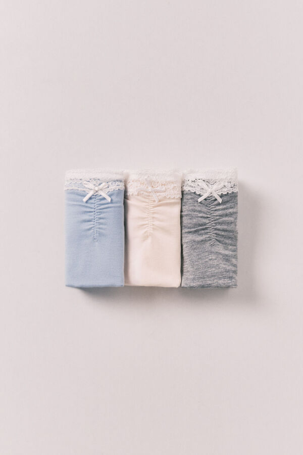 Women'secret Pack 3 bragas cl&aacute;sicas algod&oacute;n lisas encaje blanco