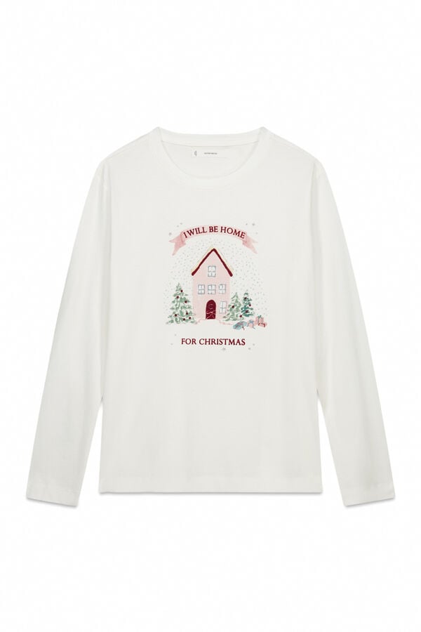 Women'secret Camiseta manga larga 100% algod&oacute;n blanco navidad blanco