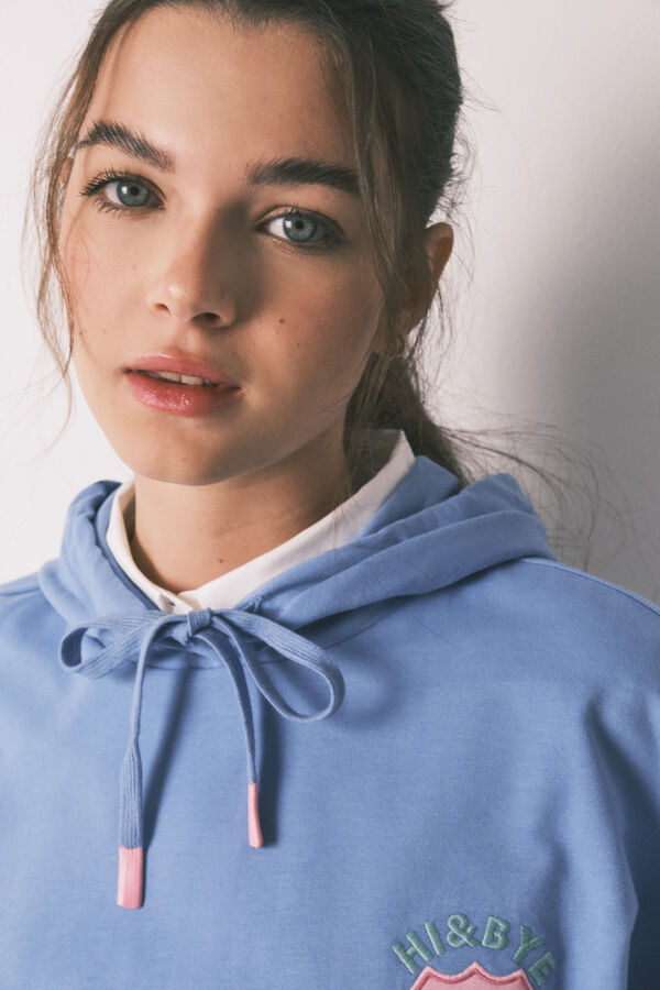HI&BYE Sweatshirt com capuz em felpa de algod&atilde;o azul azul