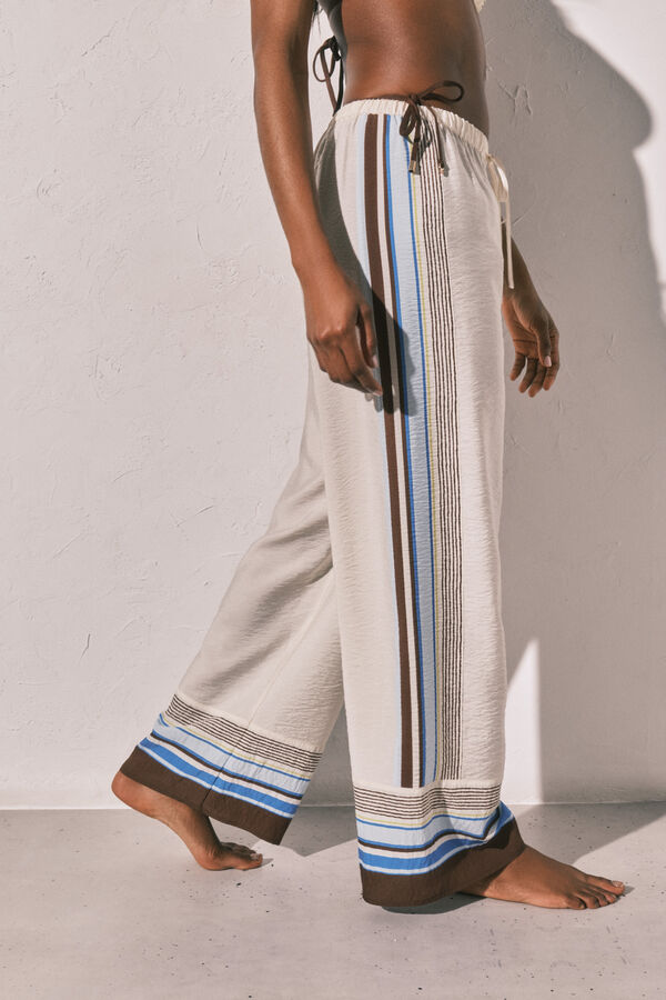 Women'secret Pantal&oacute;n largo fluido rayas marr&oacute;n marfil