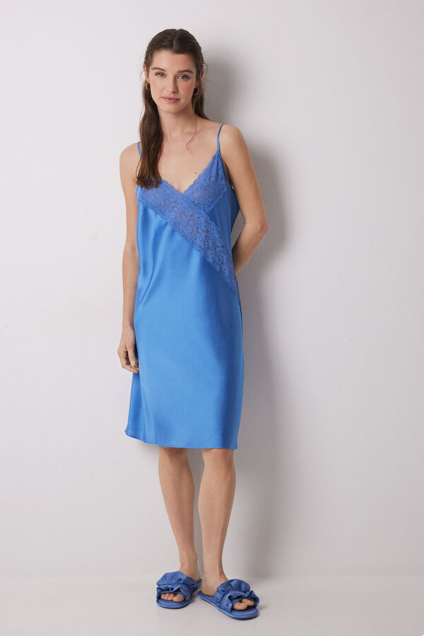 Women'secret Camis&oacute;n corto sat&eacute;n y encaje azul estampado