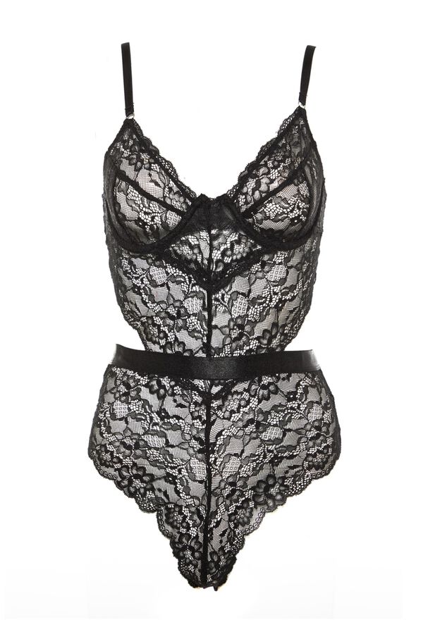 Trendyol Body de manga comprida em renda preto