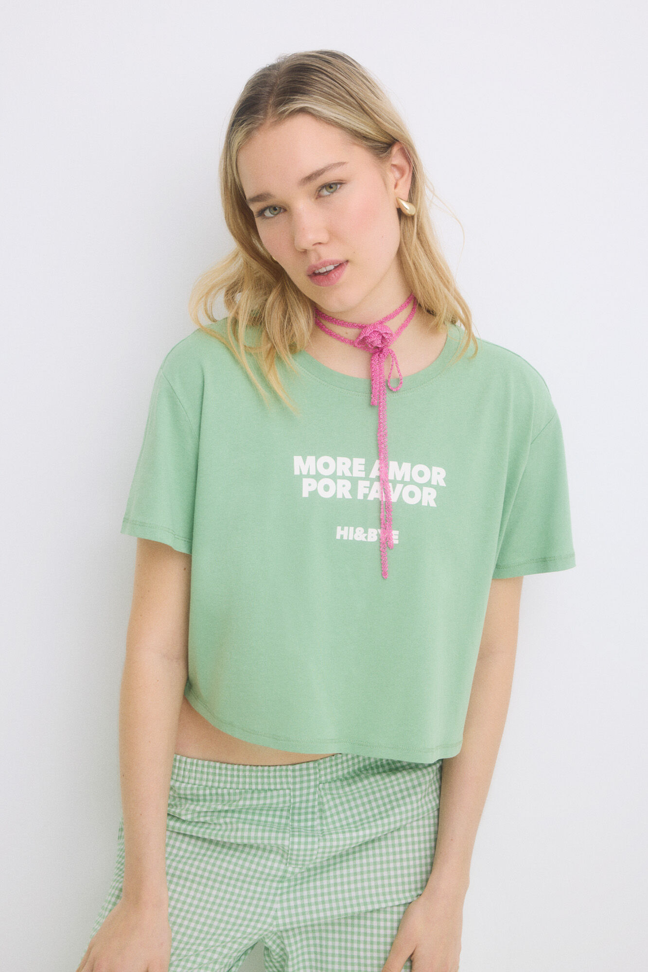 HI&BYE Pijama 100% algod&oacute;n cuadro vichy verde