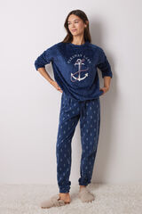 Women'secret Pijama largo pelo y polar suave azul