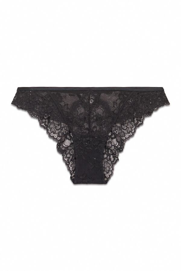 Women'secret Cuecas cl&aacute;ssicas renda preta brilho preto