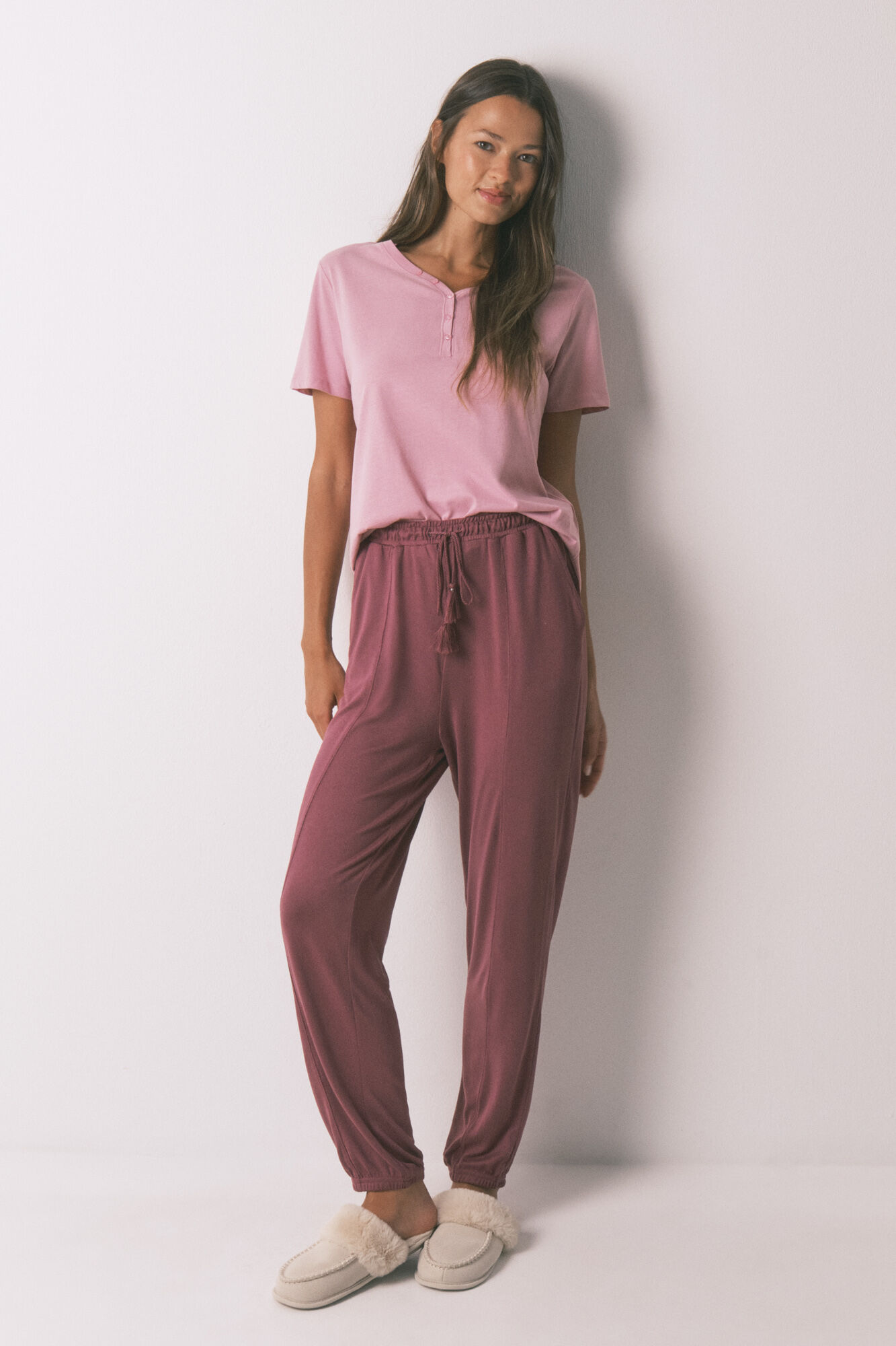 Women'secret Pantal&oacute;n largo punto suave granate