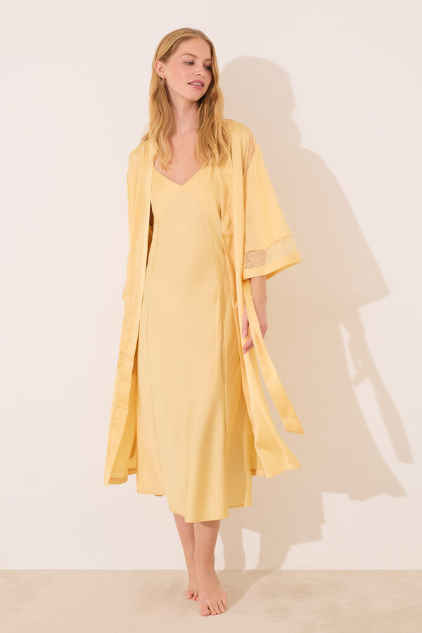 Women'secret Bata larga tejido chif&oacute;n amarillo amarillo