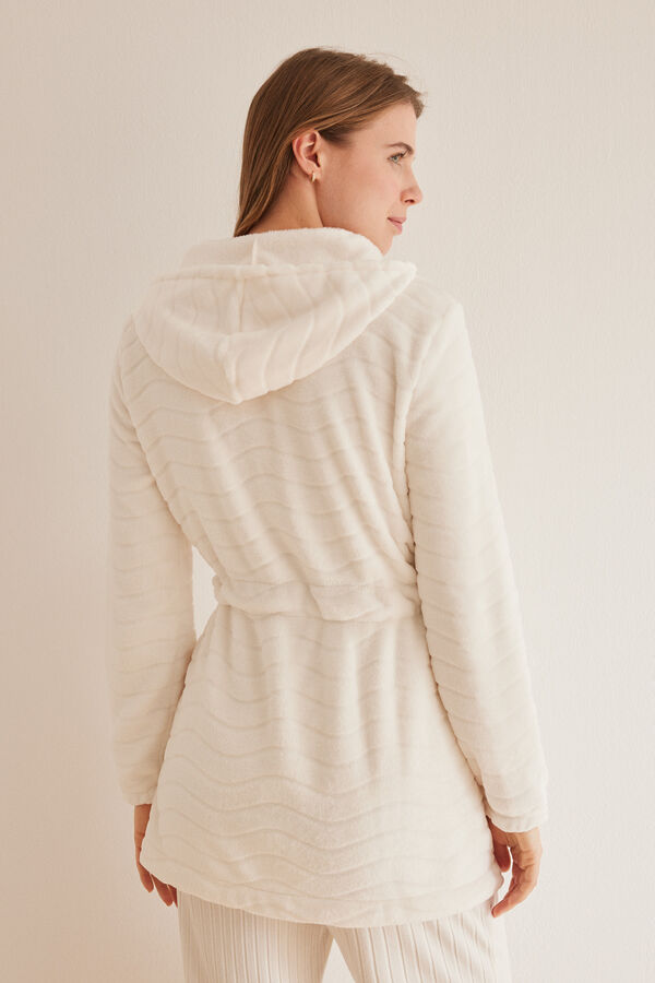 Women'secret Bata polar cremallera blanca marfil