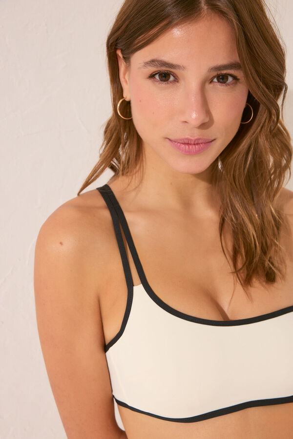 Women'secret Top bikini asimétrico aro marfil ribete marfil