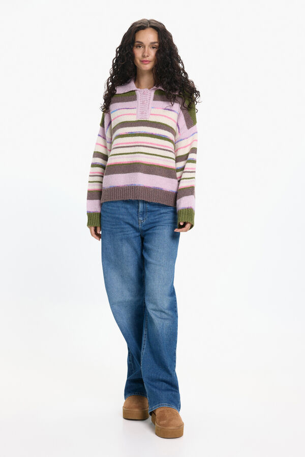 Pieces Camisola gola polo contrastante multicolour