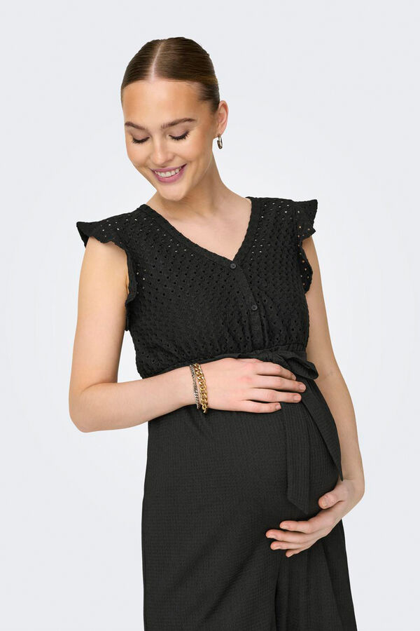 Only Maternity Macac&atilde;o comprido renda maternity preto
