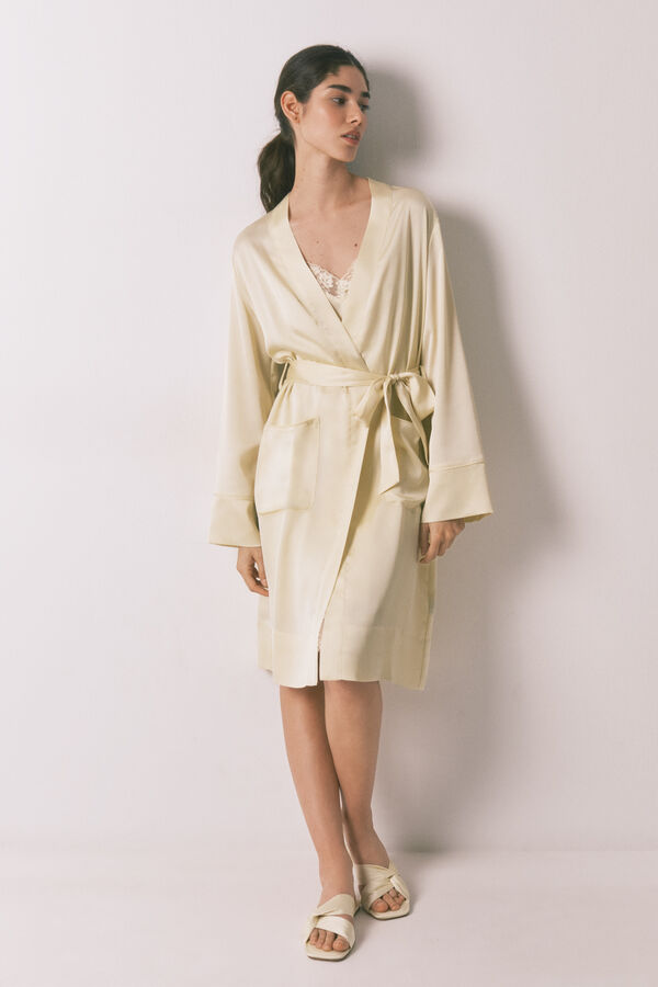 Women'secret Robe curta cetim amarela estampado