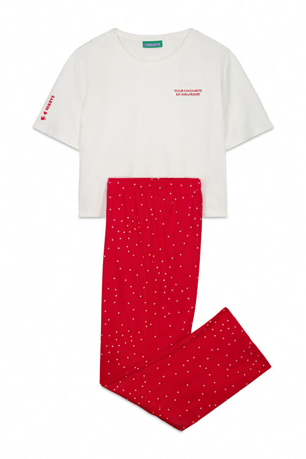 HI&BYE Pijama comprido estampado em 100% algod&atilde;o branco bege