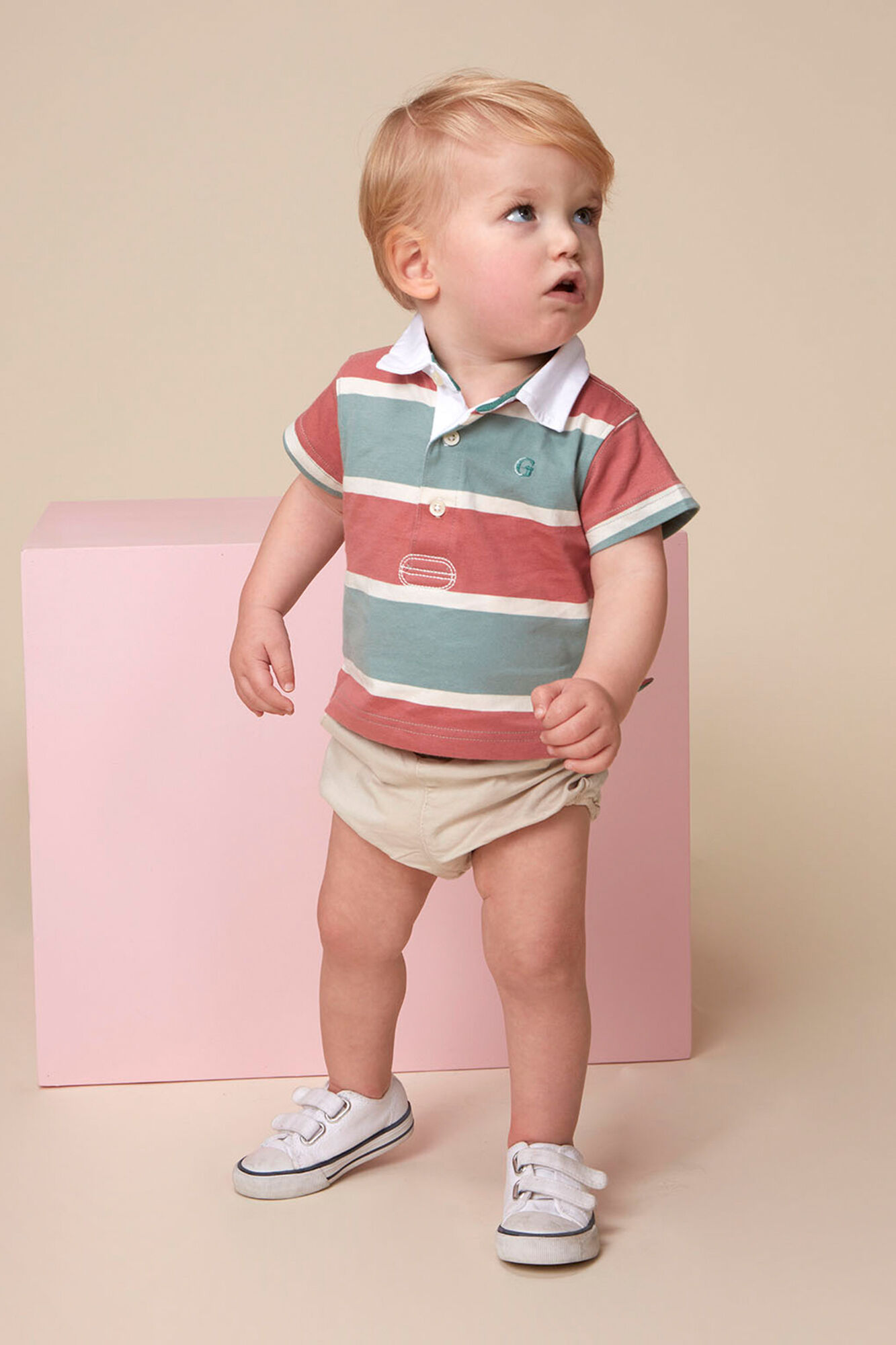 Gocco Polo de rayas tricolor verde