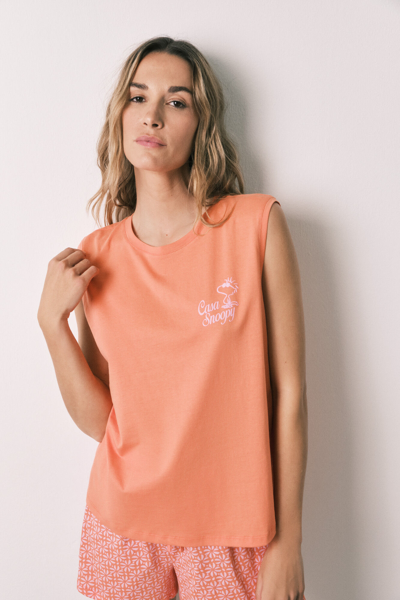 Women'secret Pijama curto em algod&atilde;o Woodstock laranja