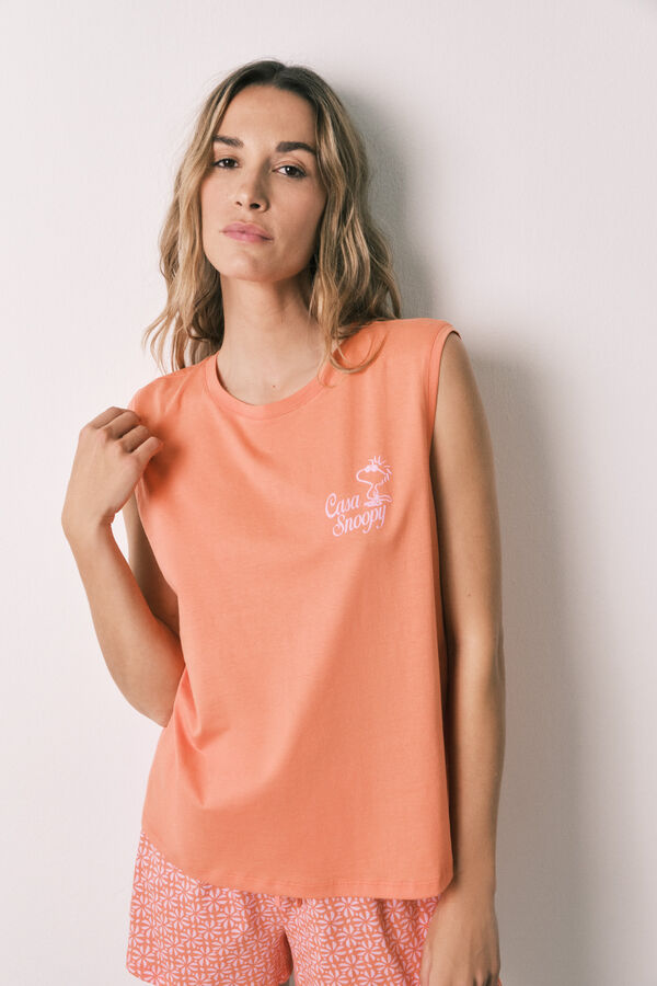 Women'secret Pijama curto em algod&atilde;o Woodstock laranja vermelho