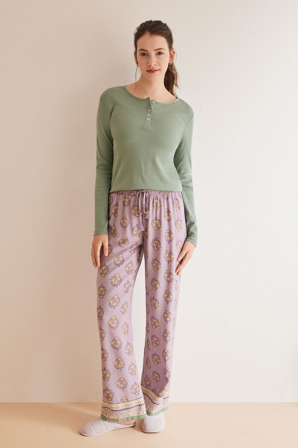 Women'secret T-shirt decote tipo padeiro manga comprida verde 100% algod&atilde;o verde