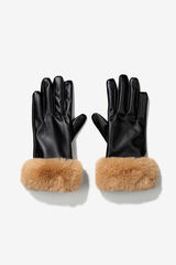 Vilanova Guantes Efecto Piel con Faux Fur negro