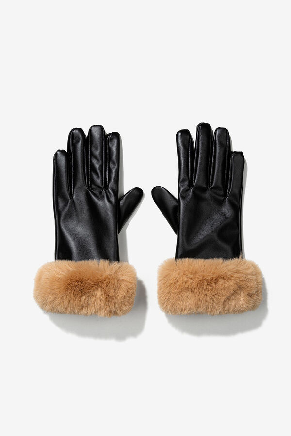 Vilanova Guantes Efecto Piel con Faux Fur negro