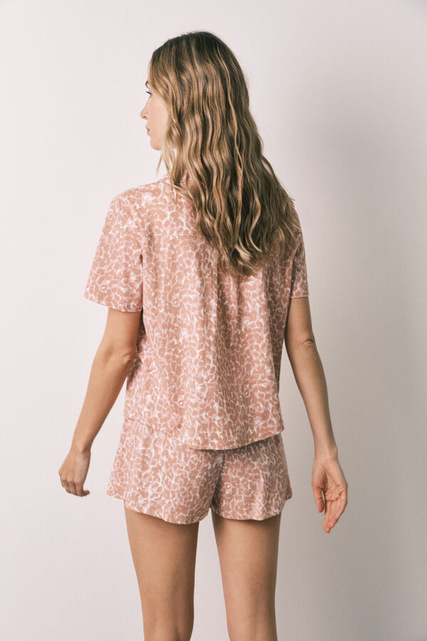 Women'secret Pijama curto camiseiro em algod&atilde;o animal print castanho