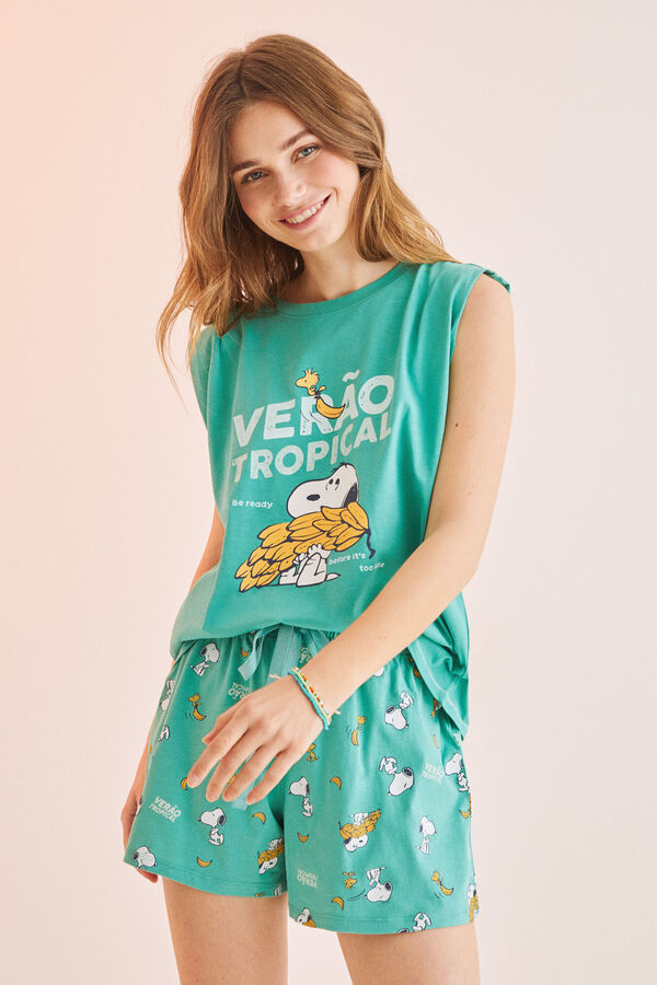 Womensecret Pijama curto alças 100% algodão Snoopy melancias verde