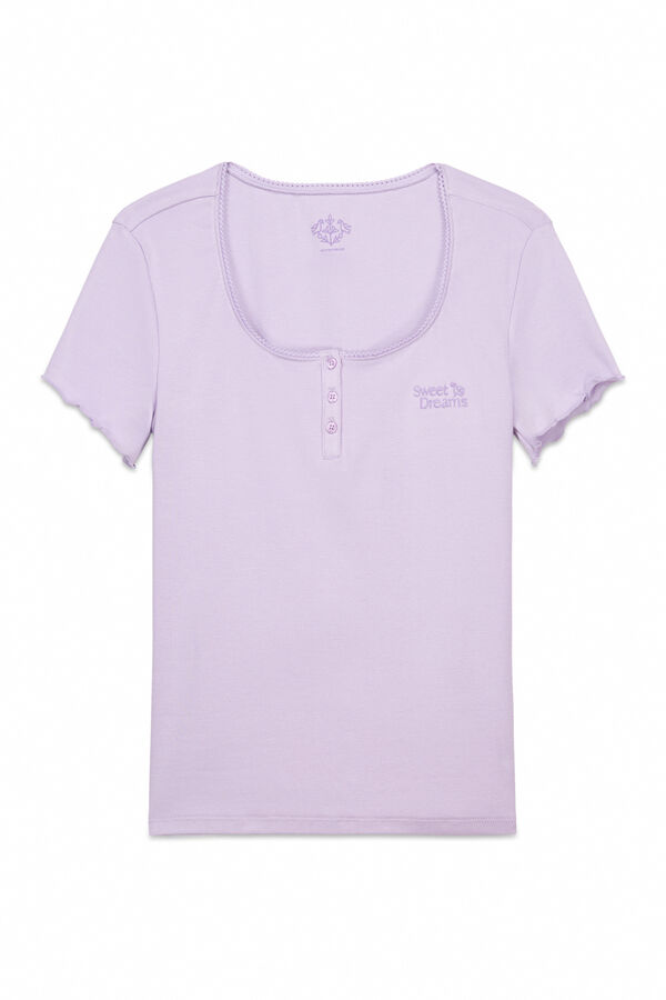 Women'secret T-shirt de manga curta de algod&atilde;o lil&aacute;s rosa