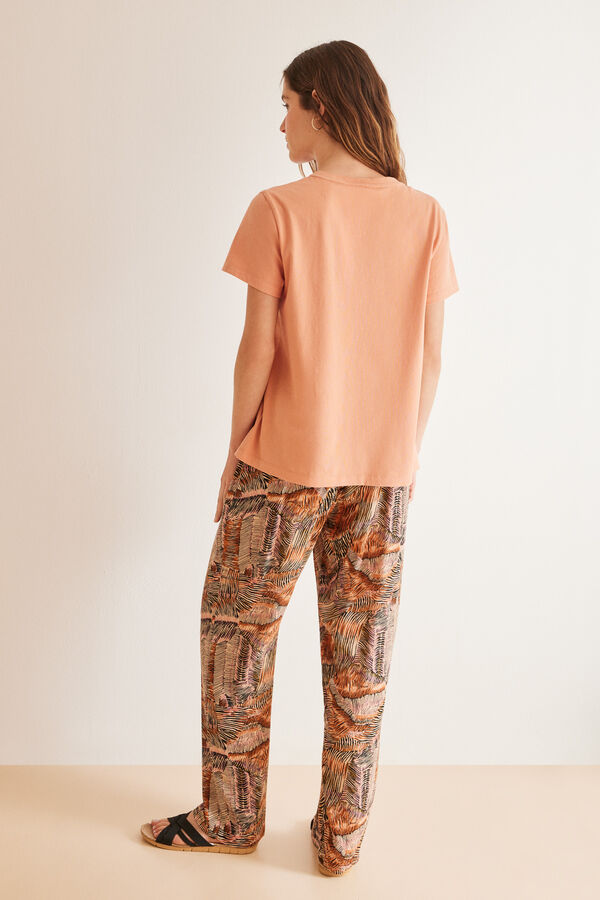 Women'secret Pijama largo 100% algod&oacute;n ocre Minnie naranja