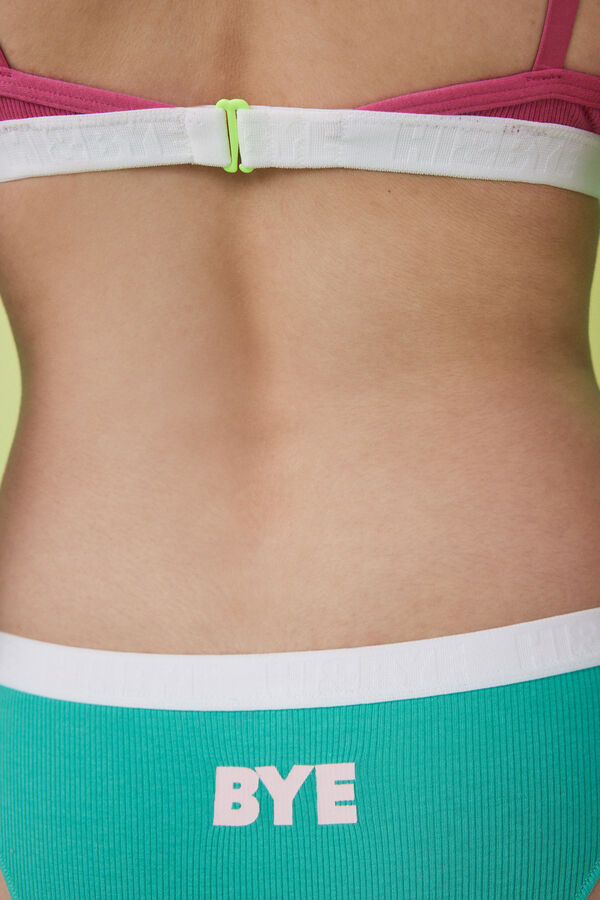 HI&BYE Pack 3 bragas brasile&ntilde;as algod&oacute;n logo blanco, verde y azul estampado