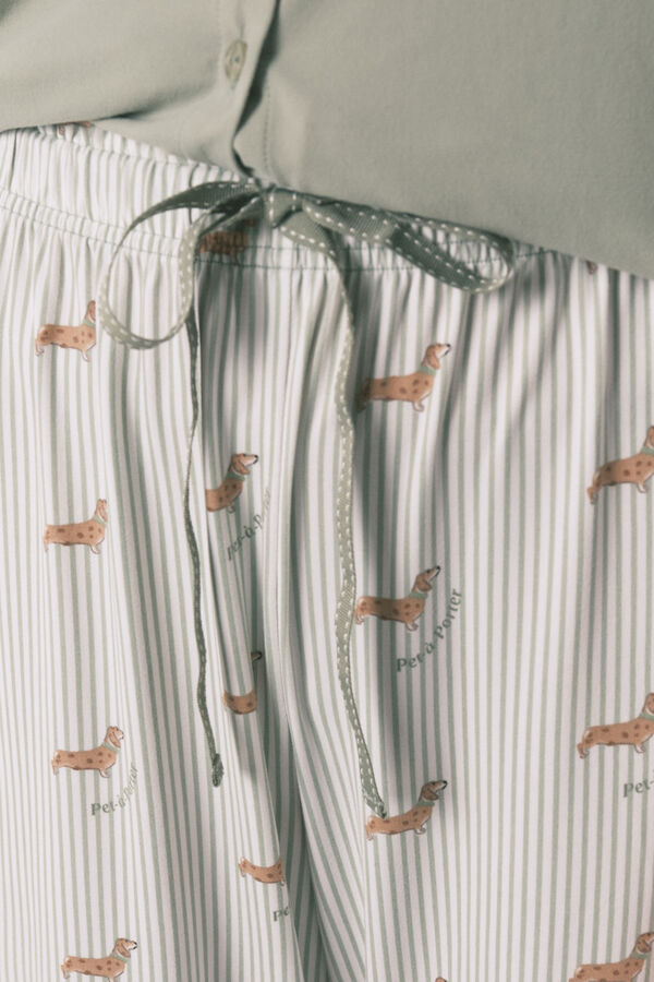 Women'secret Pijama largo punto suave verde estampado perritos verde