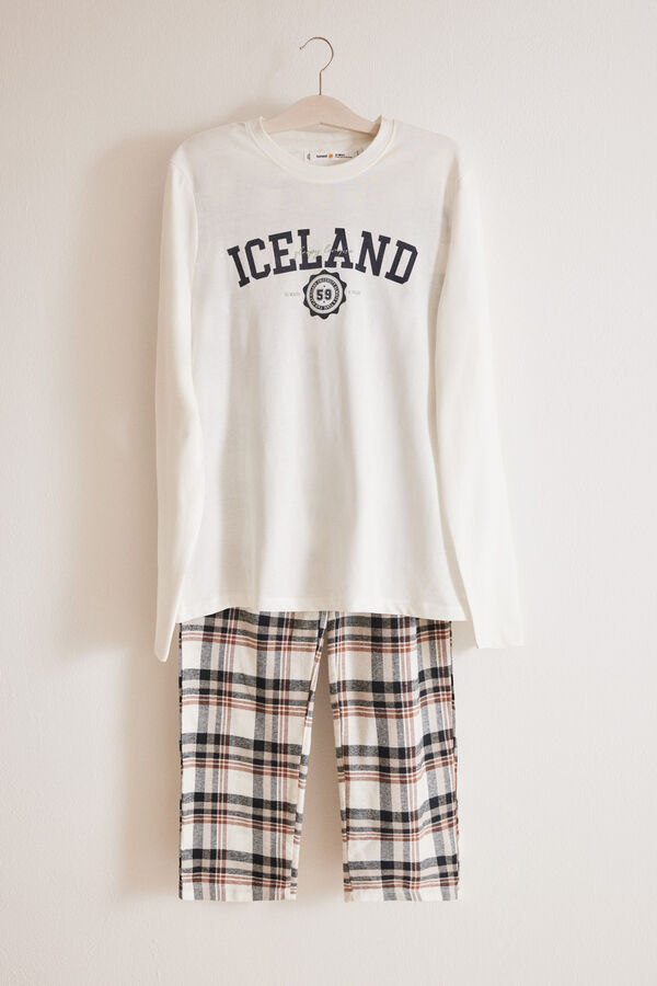 Women'secret Pijama largo hombre 100% algod&oacute;n cuadros marfil