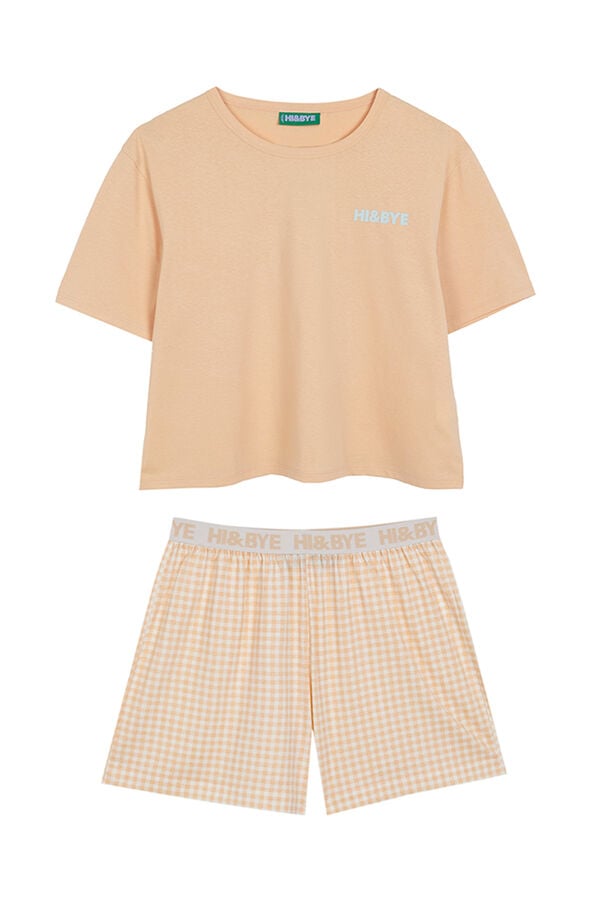 HI&BYE Pijama curto 100% algodão na cor laranja vermelho