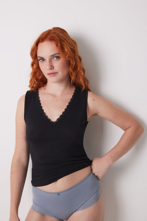 Women'secret Braga alta cl&aacute;sica microfibra azul gris