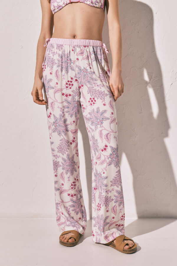 Women'secret Cal&ccedil;a comprida estampada de flores rosa rosa