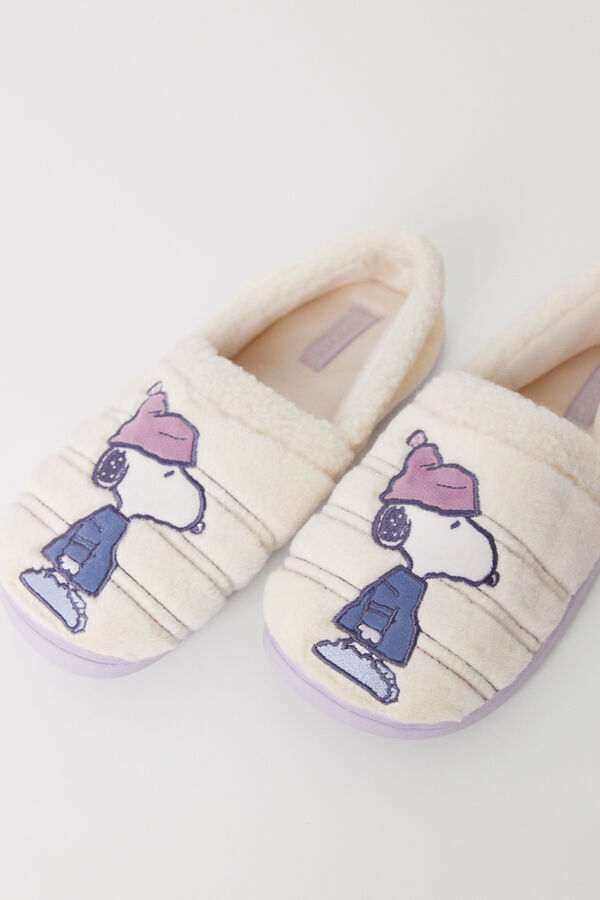 Women'secret Chinelos de pele marfim Snoopy bege